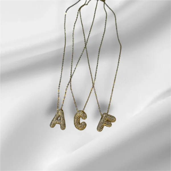 Personalized Initial Letter Necklace – Stainless Steel with Zirconia Inlay - Image 2